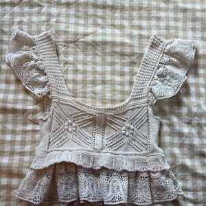 Zara Crochet Ruffle Tank Top - Cream